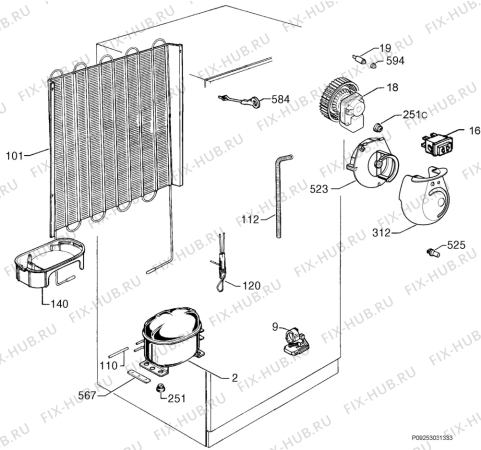 Взрыв-схема холодильника Zoppas PD292VX - Схема узла Cooling system 017